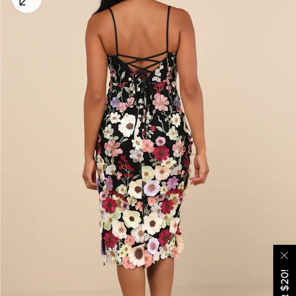 Lulus floral dress. Never worn! Strappy black floral dress - Picture 3 of 6